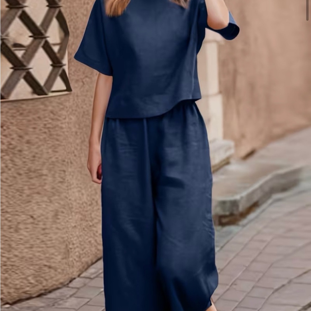Blue Two-Piece Pant Set